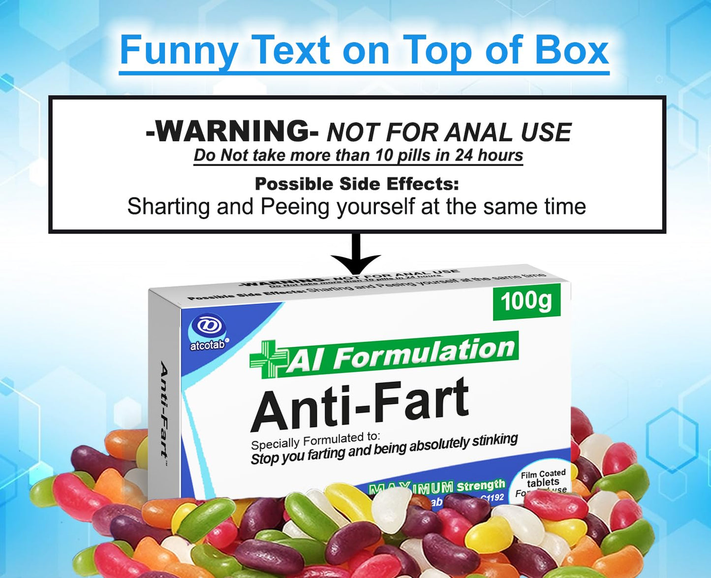 Funny Rude Joke Tablets Pill Box Prank Includes Jelly Beans Sweets Unusual Gift for Men Father's Day Him Her April Fools Day Easter Birthday Gifts for Women Presents for Dad Boyfriend