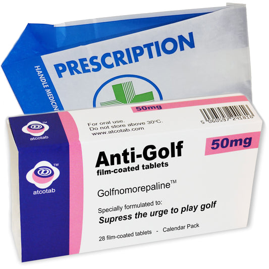 Anti Golf - Joke Pill Box and Real Prescription Gift bag