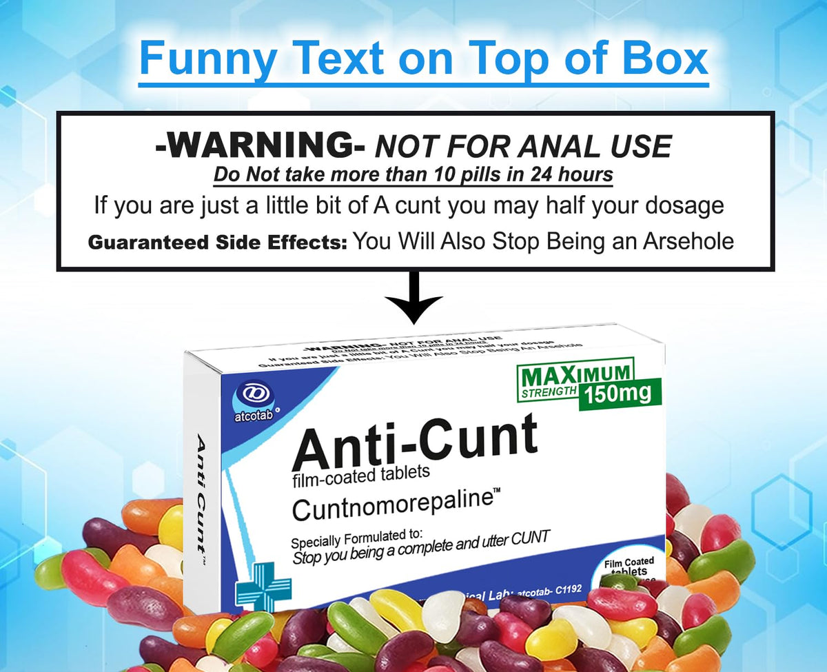 Funny Rude Joke Tablets Pill Box Prank Includes Jelly Beans Sweets Unusual Gift for Men Secret Santa Him Christmas Stocking Filler April Fools Day Birthday Women Presents Dad Boyfriend (Anti C*nt)