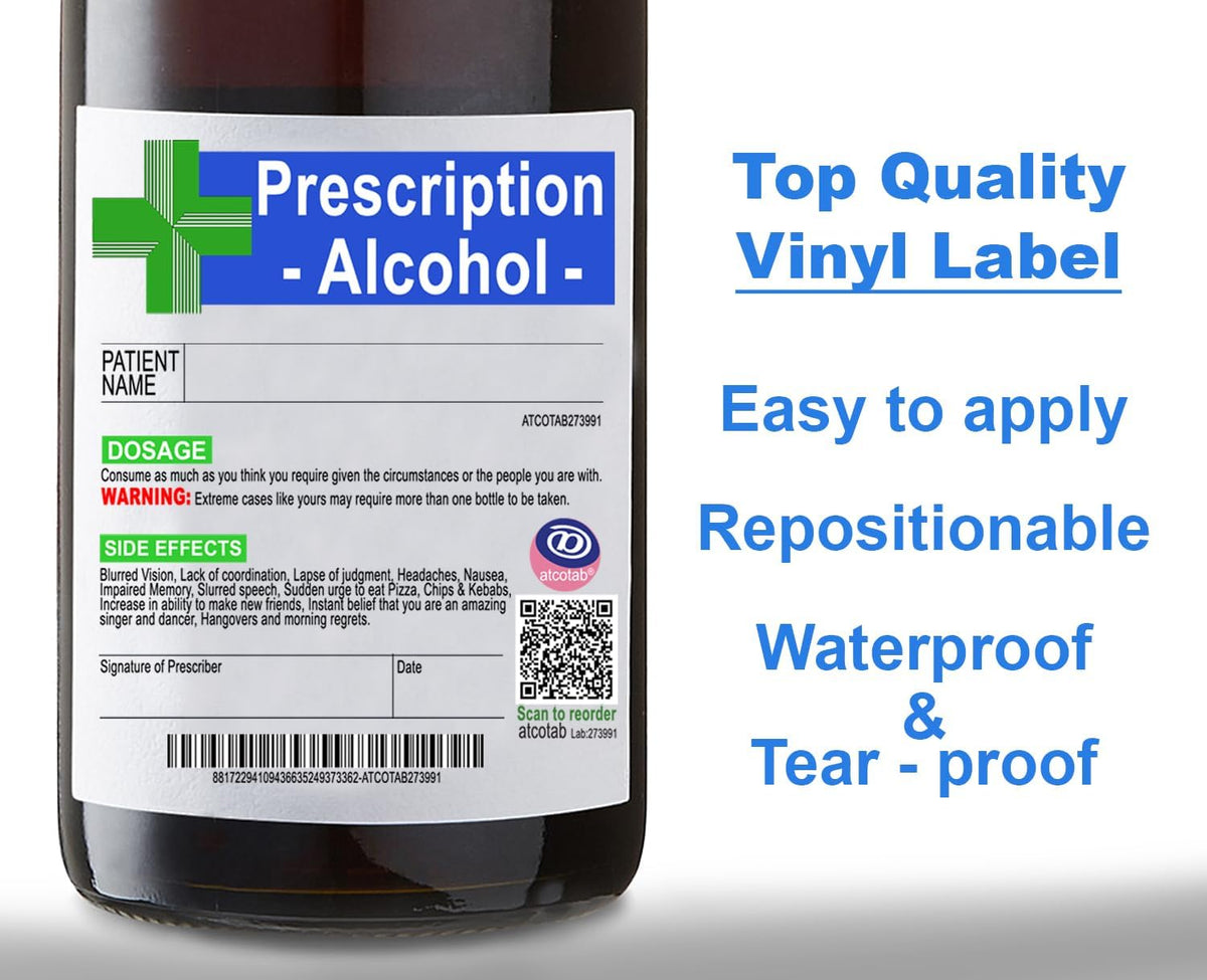 Joke Prescription Alcohol Wine Label - Bottle Gift Bag & Gift Tag - Wine Gin Gifts for Women. Funny Birthday Gift Father's Day Men 18th 21st 30th 40th 50th 60th 70th