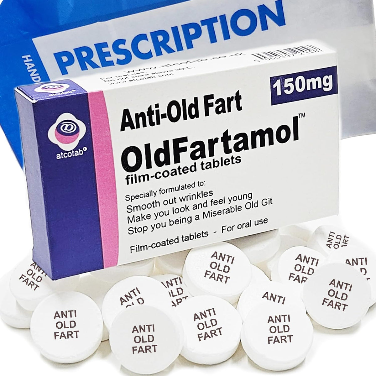 Anti Old Fart OAP Sweets Joke Prank Pill Tablet Box - Xmas Gift Ideal Present for Him Husband Boyfriend Dad Men Uncle Funny Valentines Christmas 40th 50th 60th Secret Santa Birthday Aprils Fools