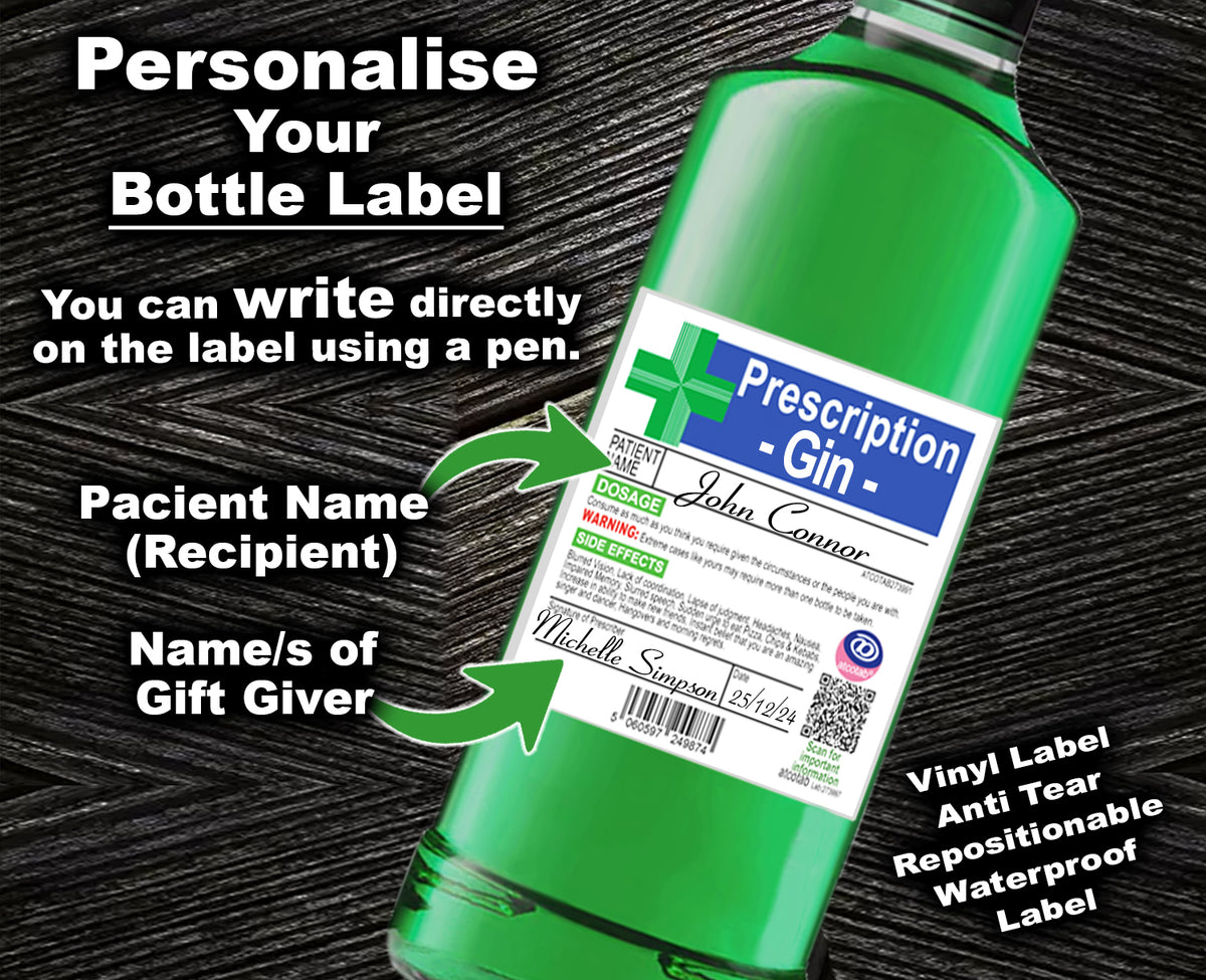 Joke Prescription Gin Bottle Label & Bottle Gift Bag & Gift Tag