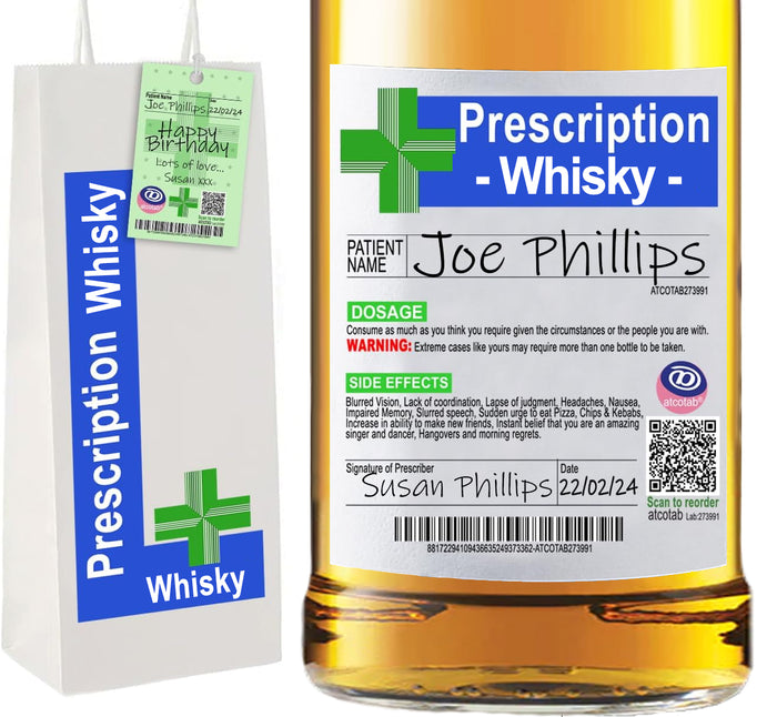 Joke Prescription Whisky Label & Bottle Gift Bag & Gift Tag