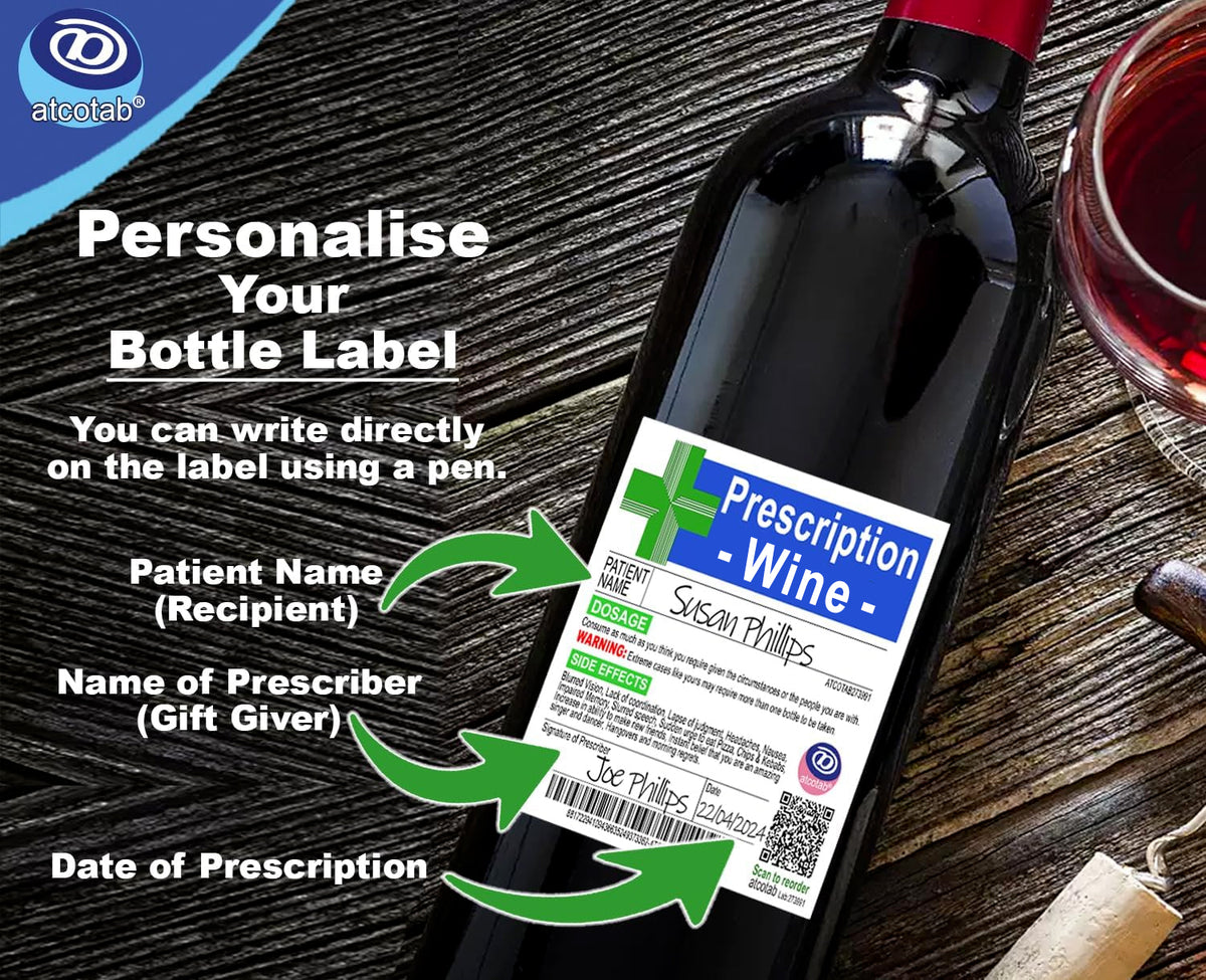 Joke Prescription Wine Bottle Label & Bottle Gift Bag & Gift Tag