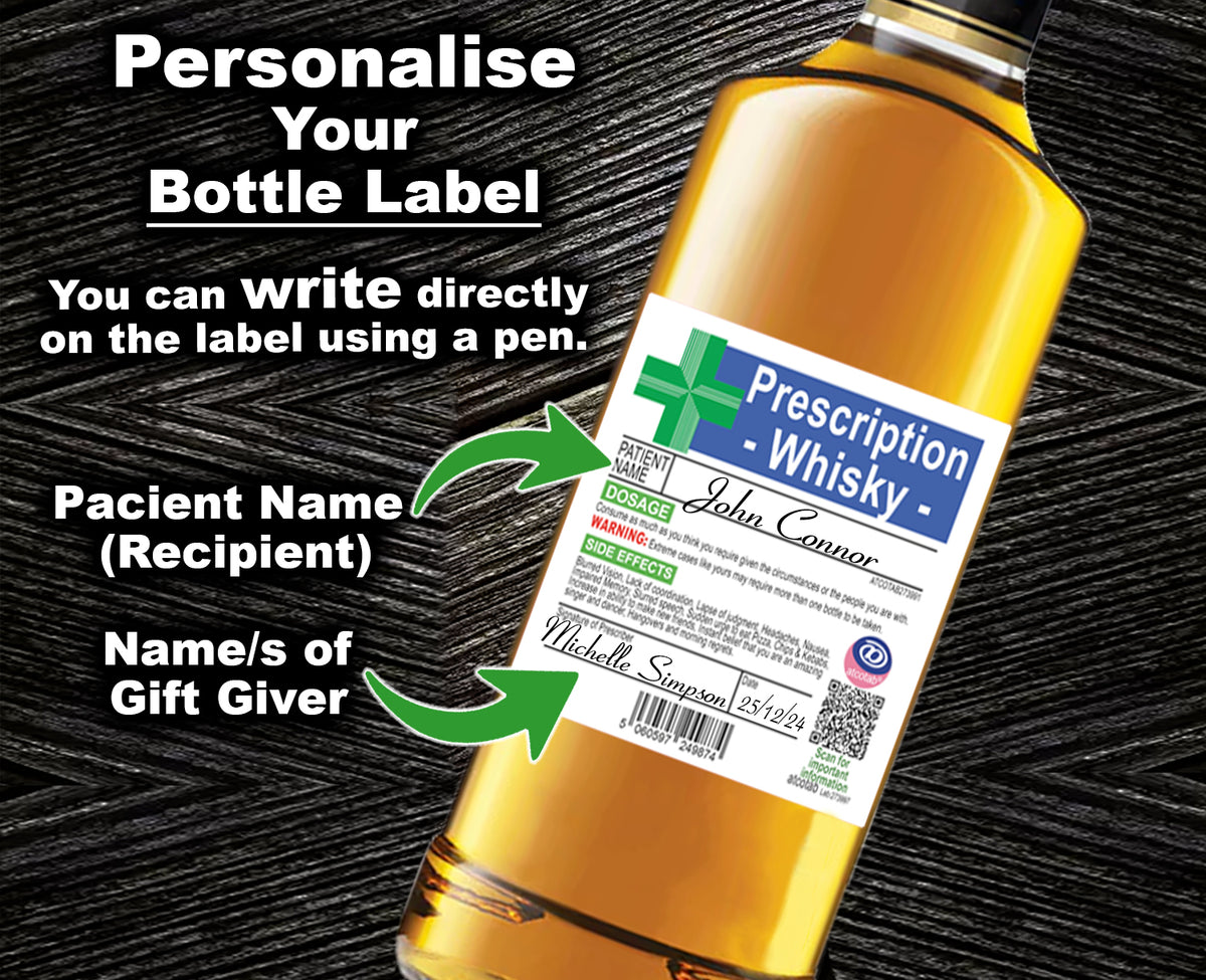 Joke Prescription Whisky Label & Bottle Gift Bag & Gift Tag