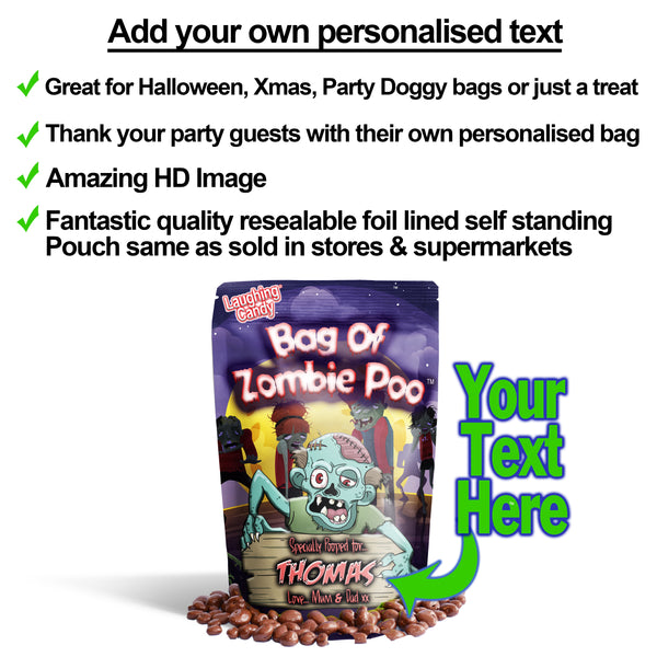 PERSONALISED HALLOWEEN - Bag of Zombie poo - Chocolate Raisins- Great gift for Halloween, Xmas, Christmas, Birthday or any occasion