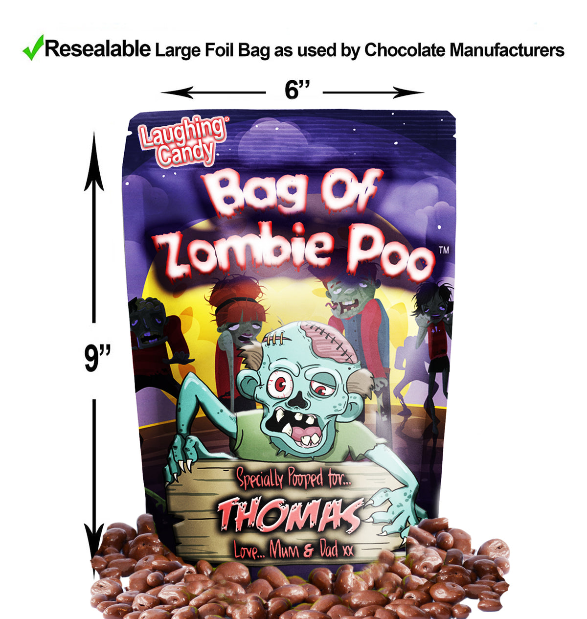 PERSONALISED HALLOWEEN - Bag of Zombie poo - Chocolate Raisins- Great gift for Halloween, Xmas, Christmas, Birthday or any occasion