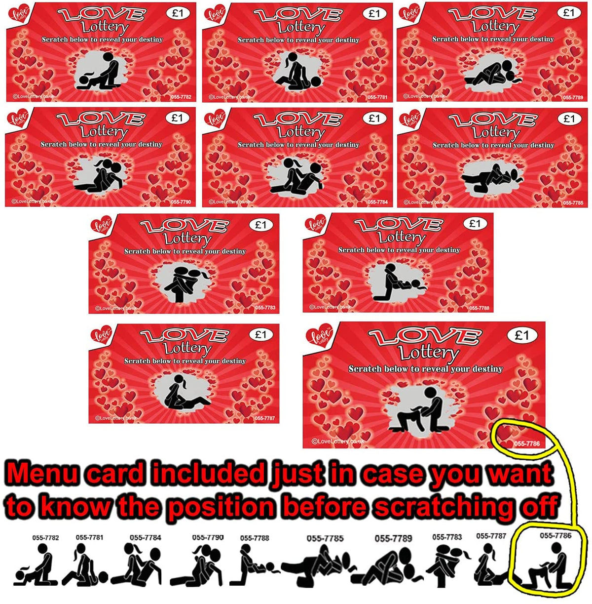 SEX Position Love Lottery Scratch cards - Great For a Valentines Day Gift