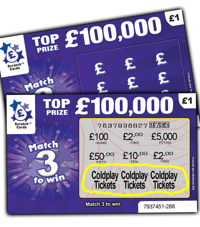 Coldplay Tickets as Prize / Xmas Gift Surprise Reveal Scratch Card shows show tickets as prize