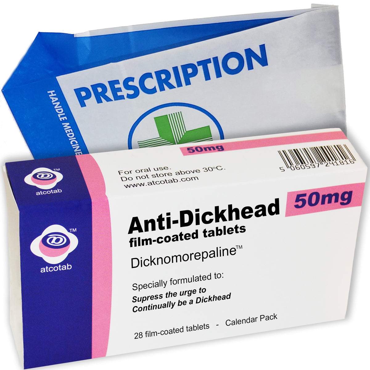 Anti Dickhead Joke Prank Pill Box and Real Prescription Gift bag