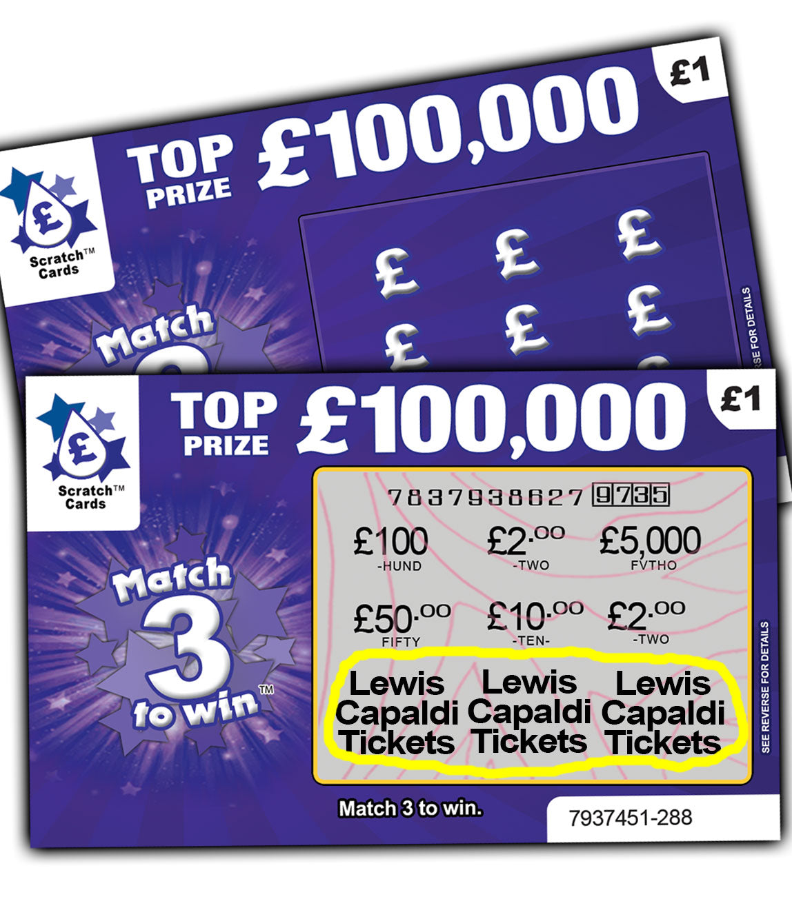 Lewis Capaldi Tickets as Prize / Xmas Gift Surprise Reveal Scratch Card shows show tickets as prize