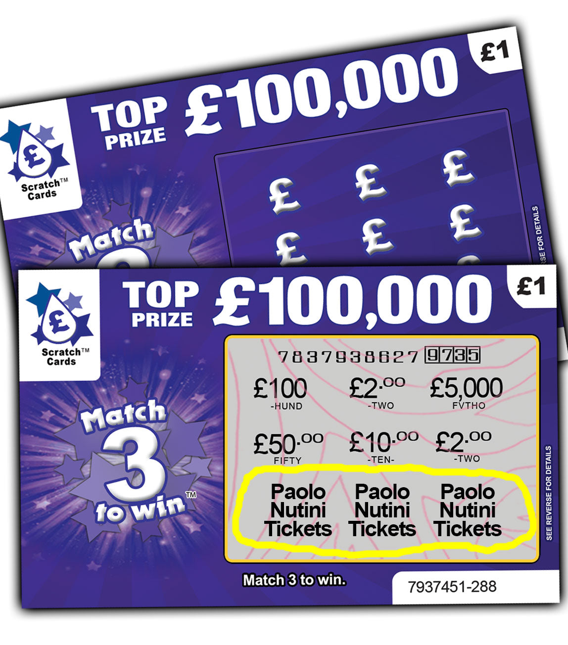 Paolo Nutini Tickets as Prize / Xmas Gift Surprise Reveal Scratch Card shows show tickets as prize