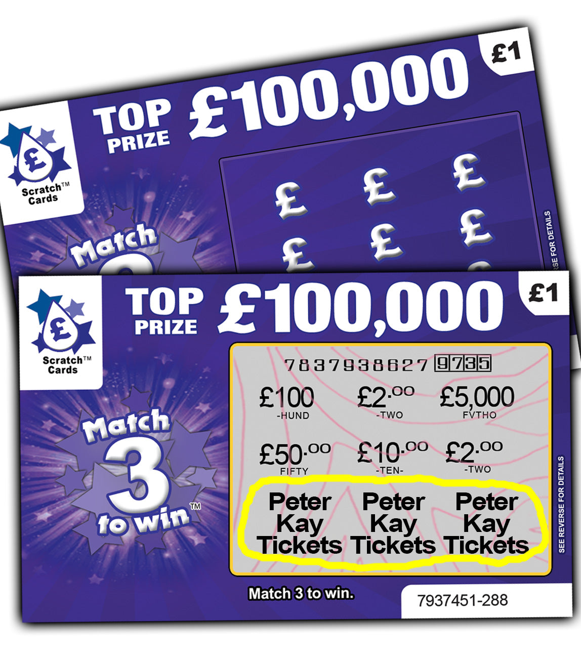 Peter Kay Live Tickets as Prize / Xmas Gift Surprise Reveal Scratch Card shows show tickets as prize