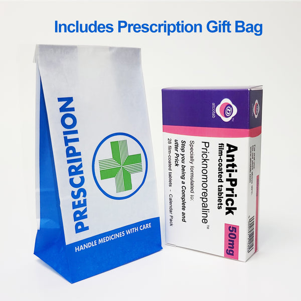 Anti Prick - Joke Prank Pill Box - Includes Real Prescription Gift Bag